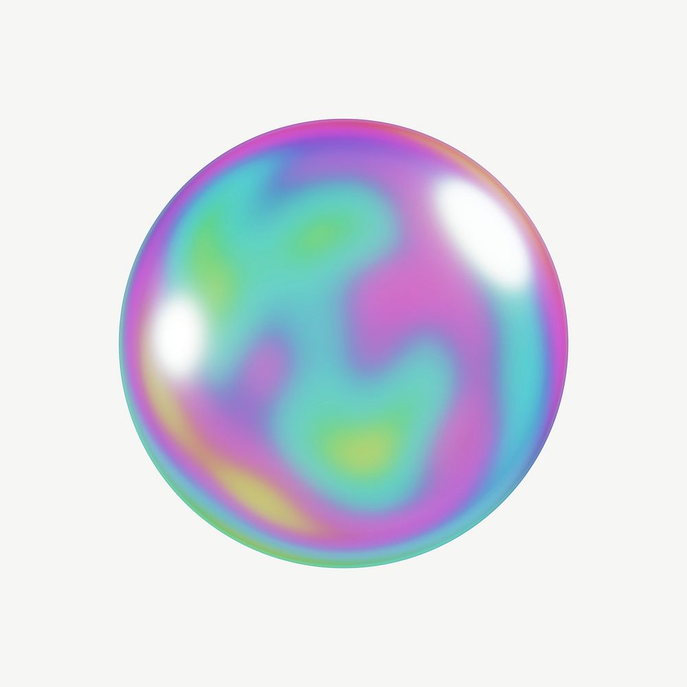 3D iridescent ball, collage element psd