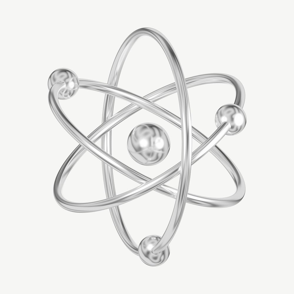 3D silver atom, collage element psd