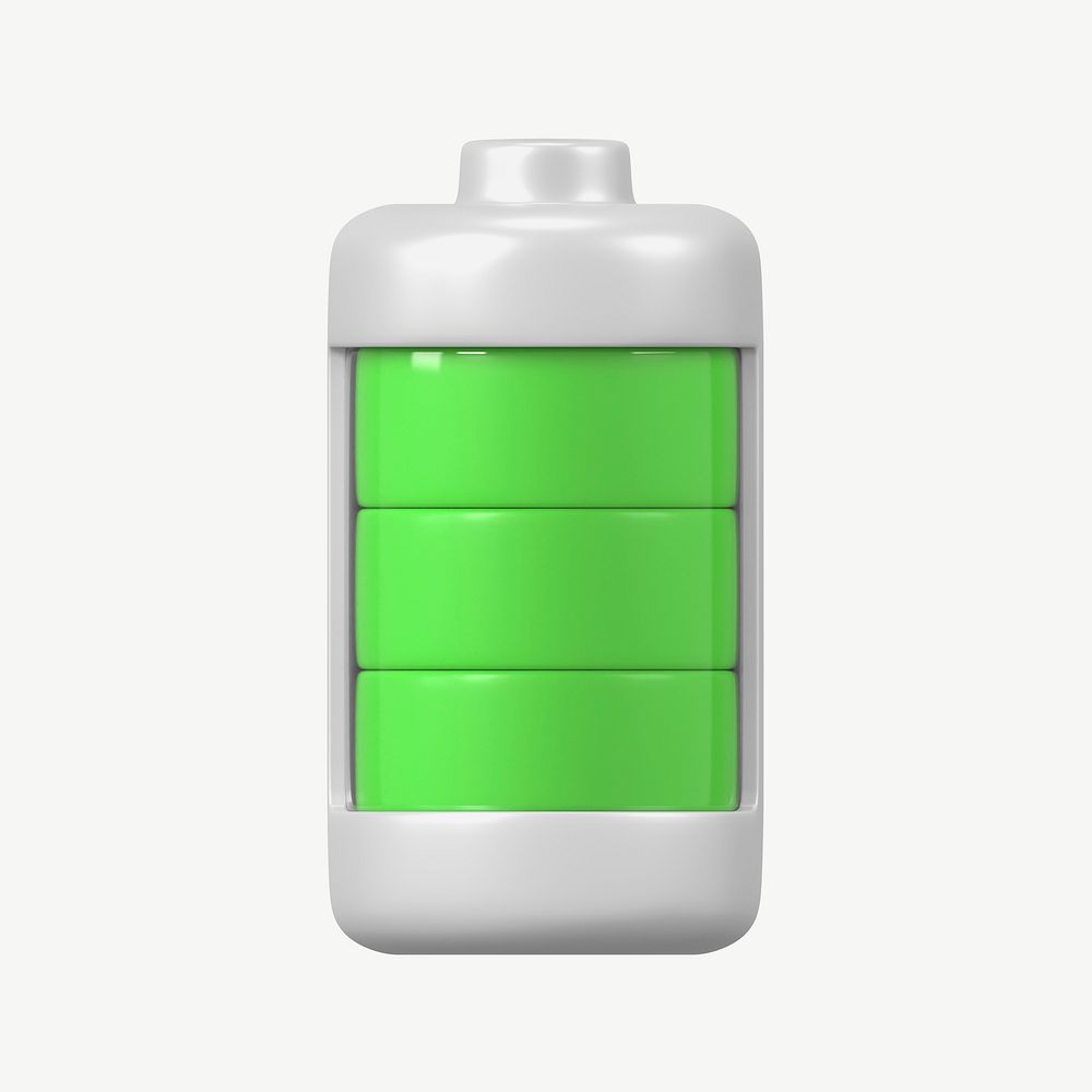 3D green battery icon, collage element psd