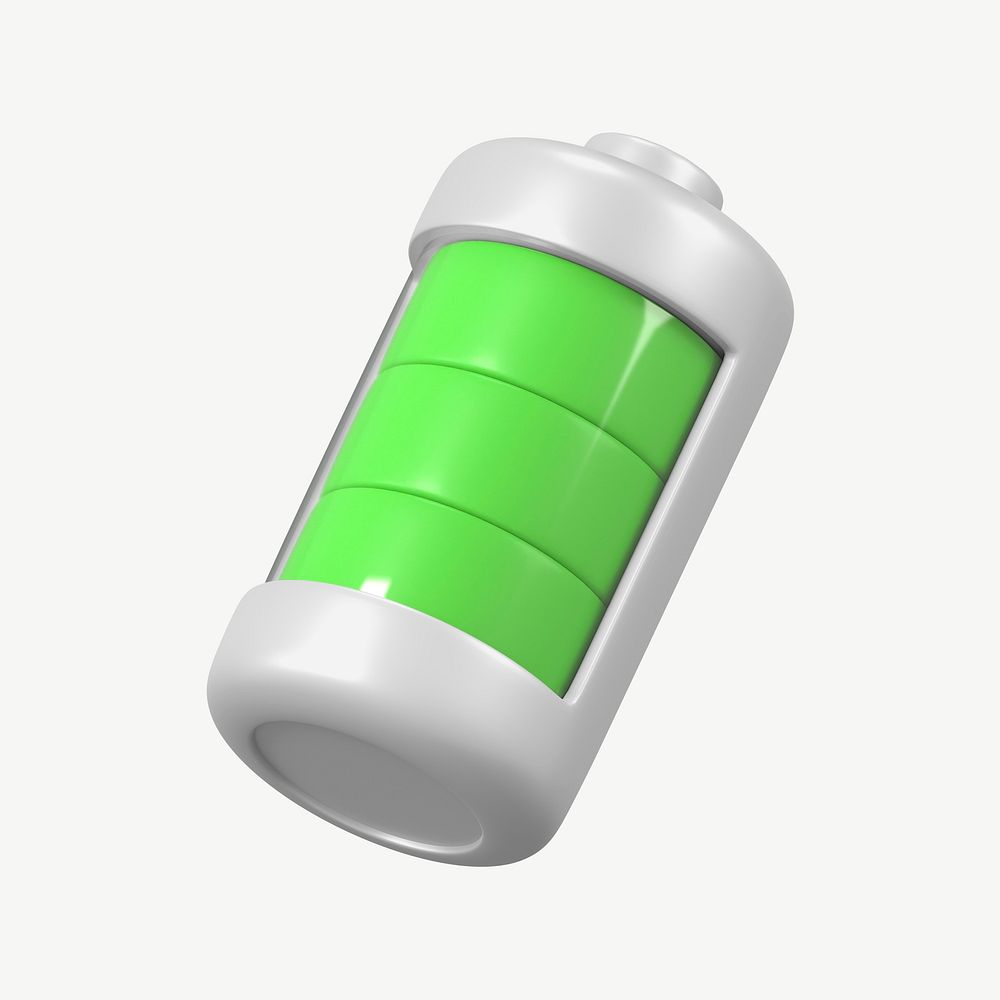 3D green battery icon, collage element psd