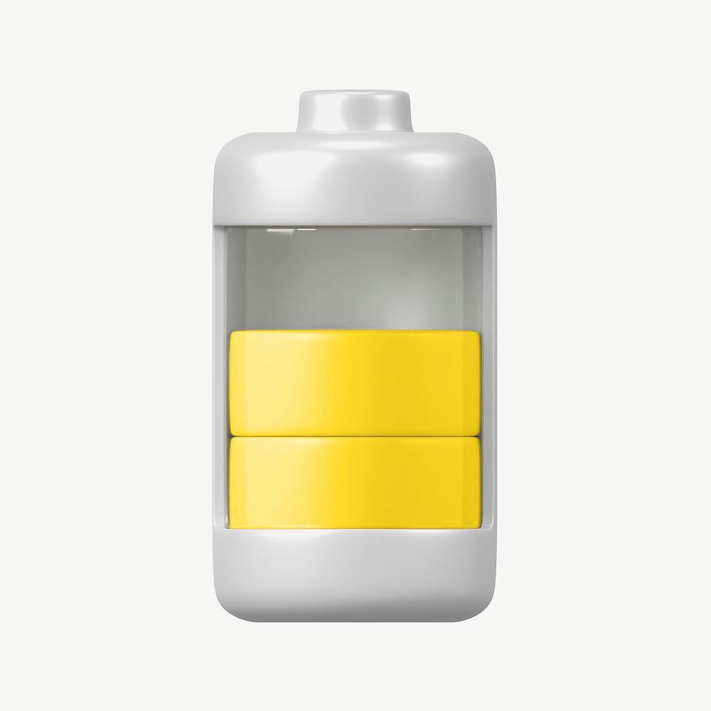 3D yellow battery icon, collage element psd