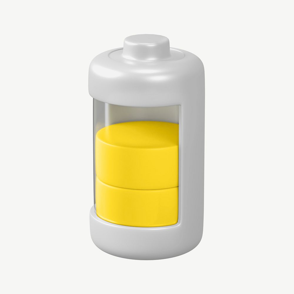 3D yellow battery icon, collage element psd