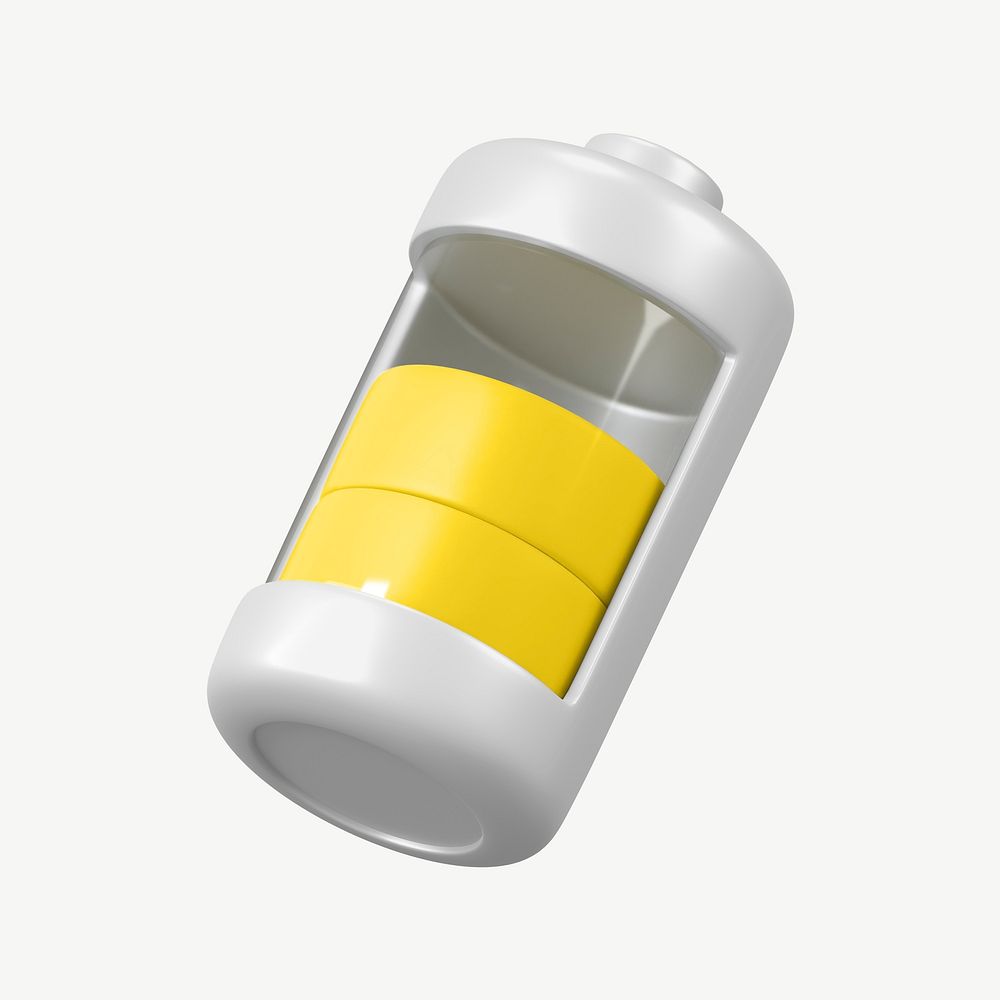 3D yellow battery icon, collage element psd