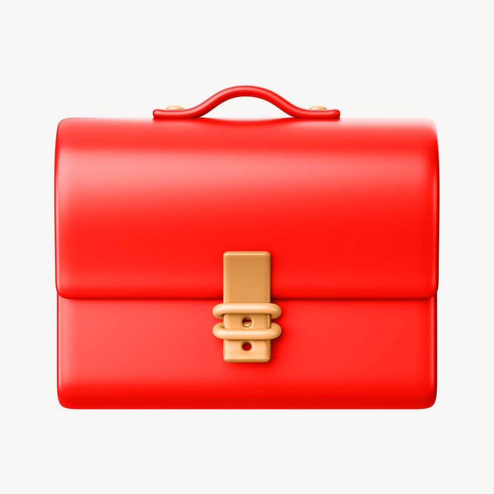 Red business briefcase, 3D collage element psd