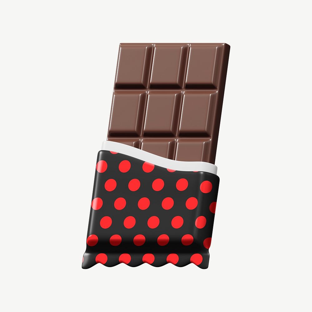 Dark chocolate bar, 3D food collage element psd