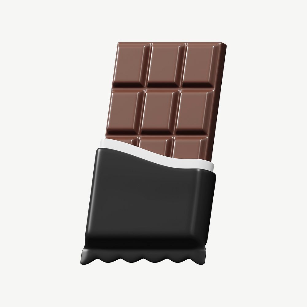 Dark chocolate bar, 3D food collage element psd
