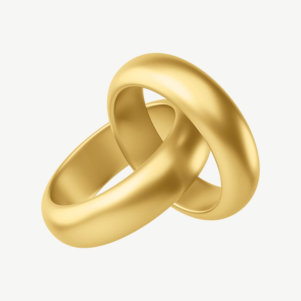 Gold wedding rings, 3D jewelry collage element psd