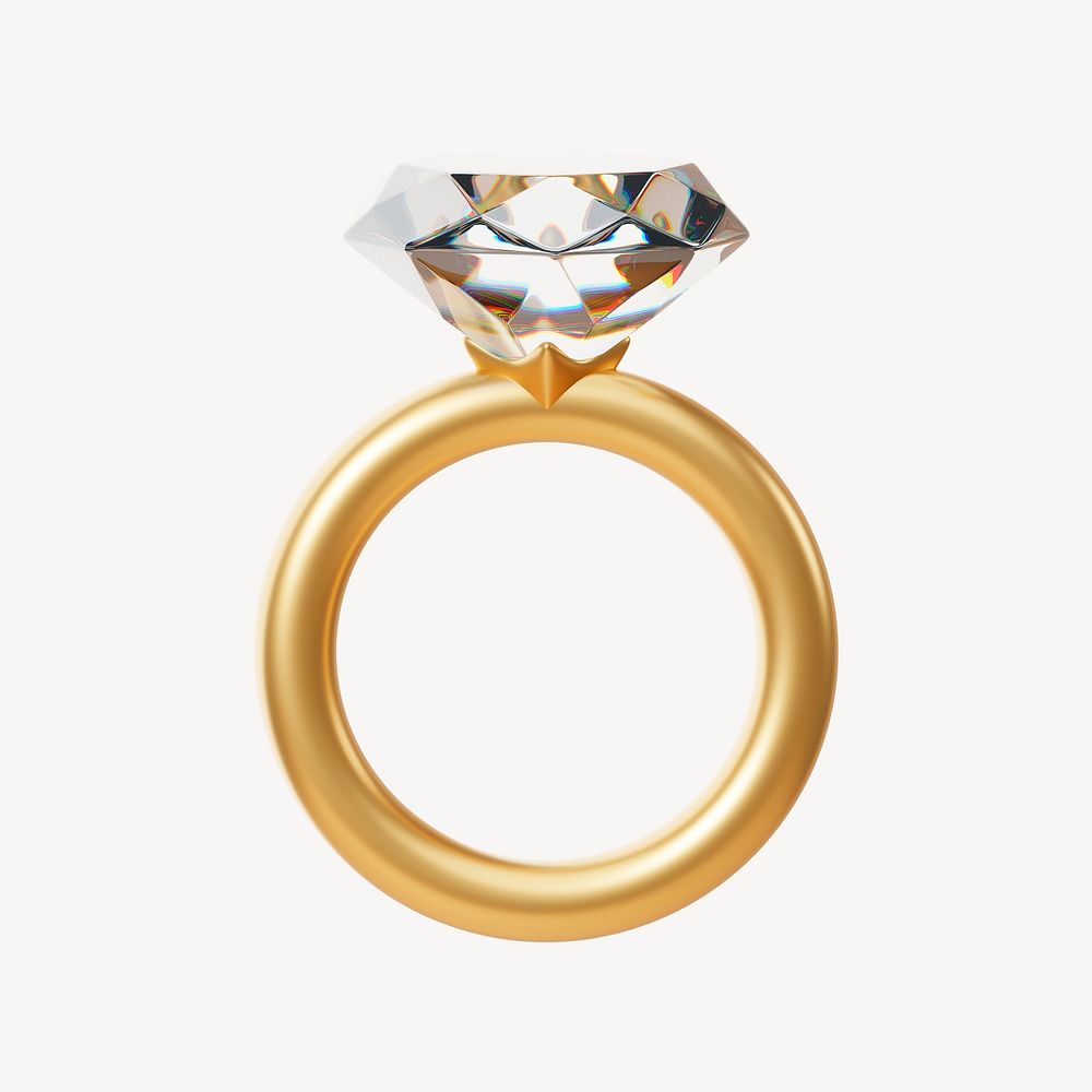 Gold diamond ring, 3D jewelry collage element psd