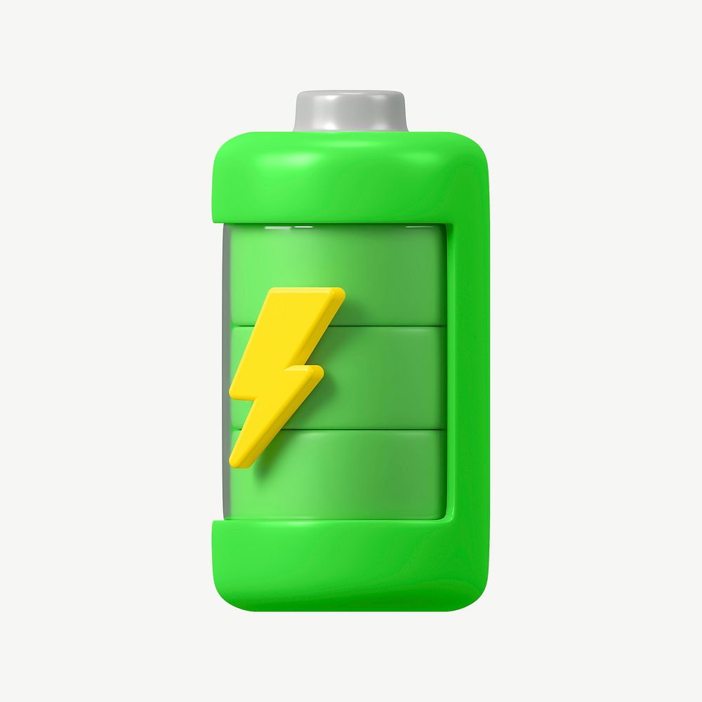 3D full green battery, collage element psd