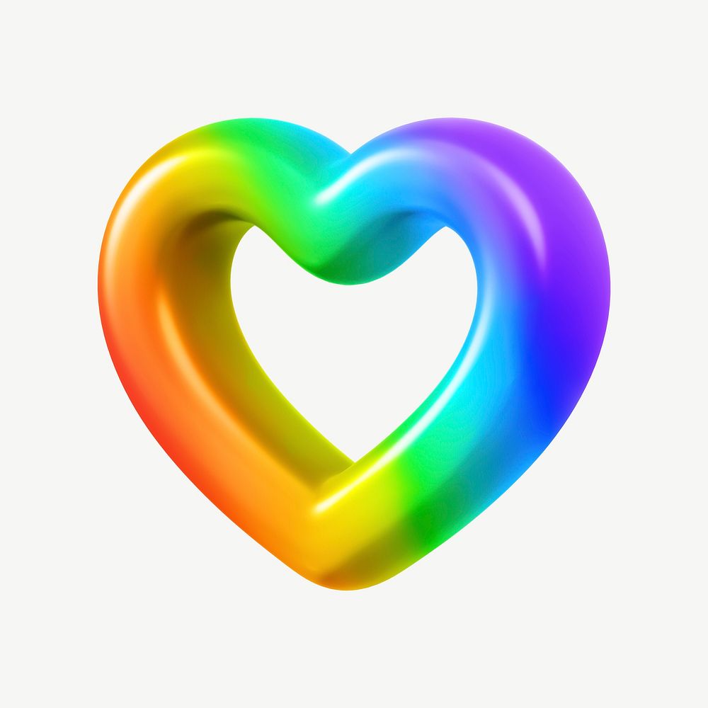 LGBTQ rainbow heart, 3D collage element psd