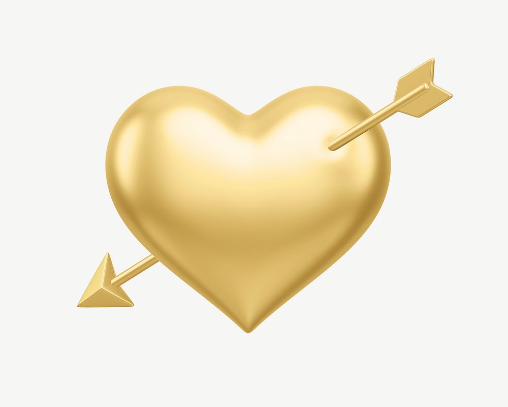 Golden arrow through heart, 3D Valentine's collage element psd