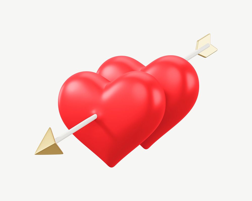 Red arrow through heart, 3D Valentine's collage element psd