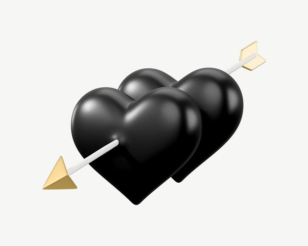 Black arrow through heart, 3D Valentine's collage element psd