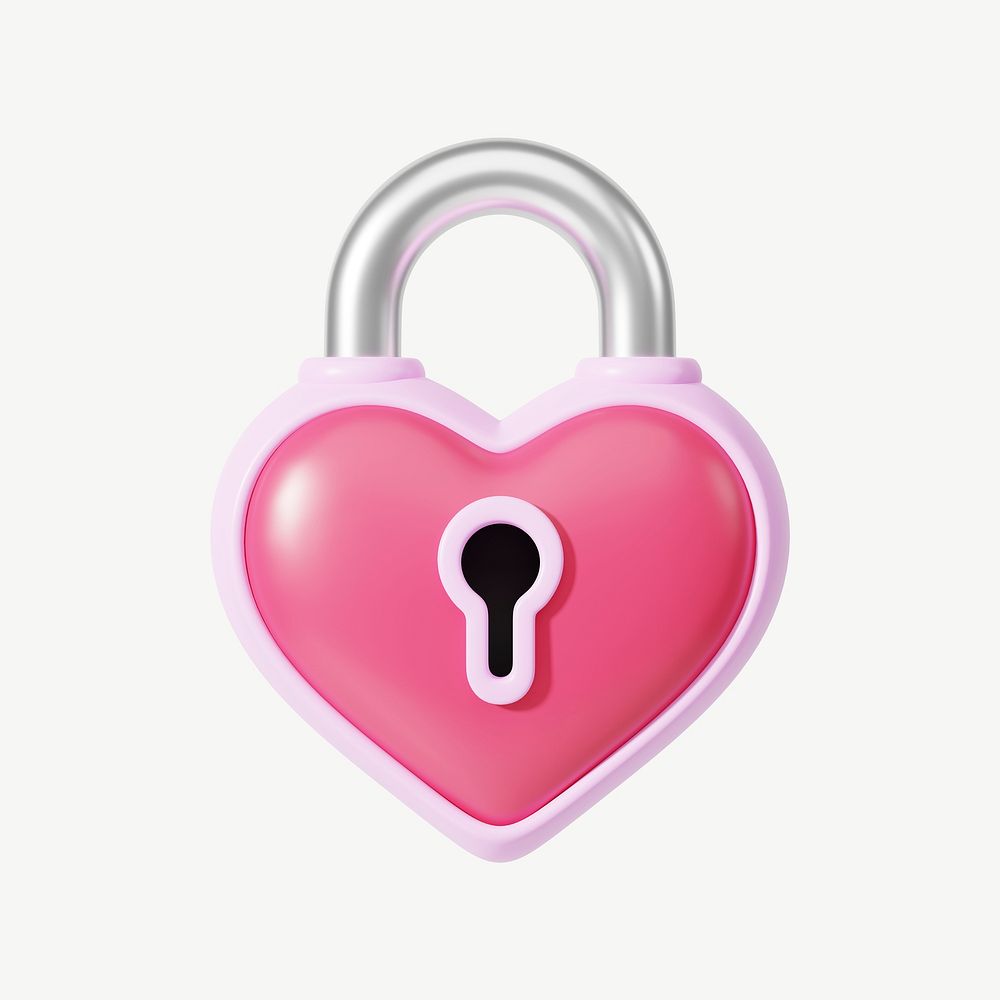 Pink heart padlock, 3D Valentine's collage element psd