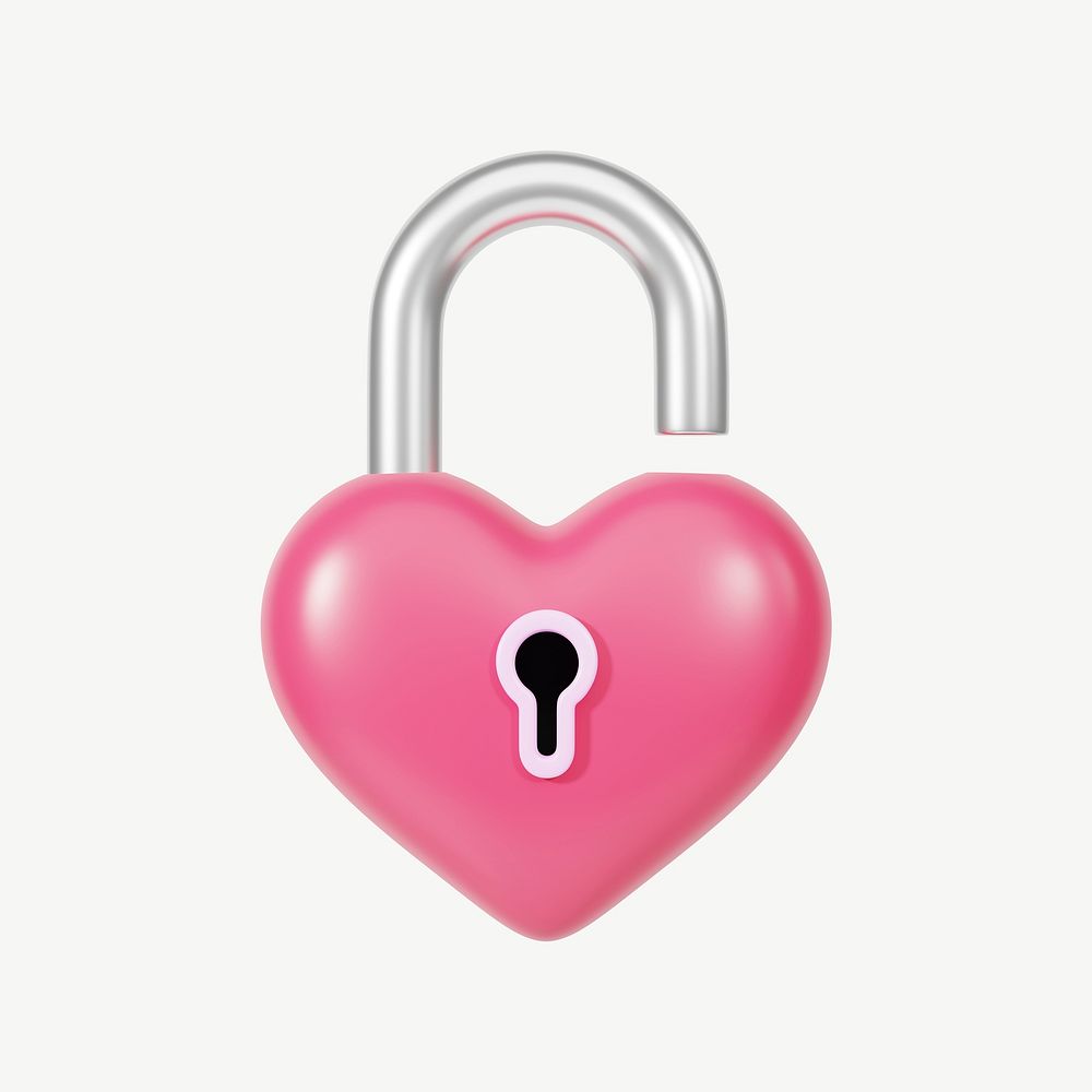 Pink heart padlock, 3D Valentine's collage element psd