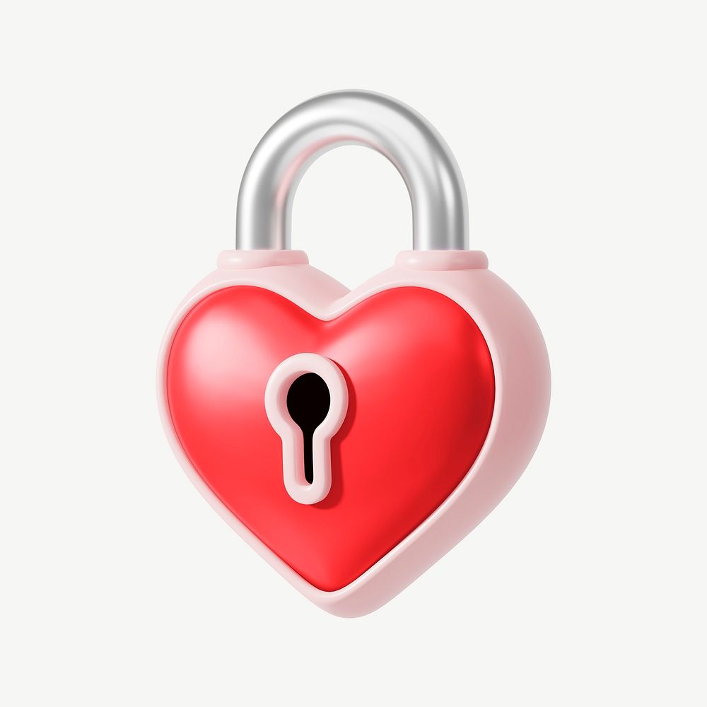 Red heart padlock, 3D Valentine's collage element psd