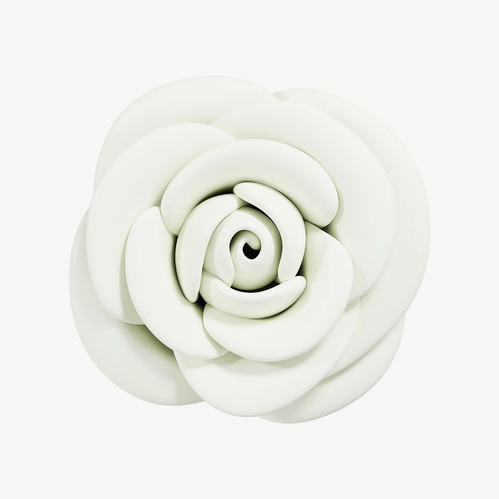 White rose flower, 3D collage element psd