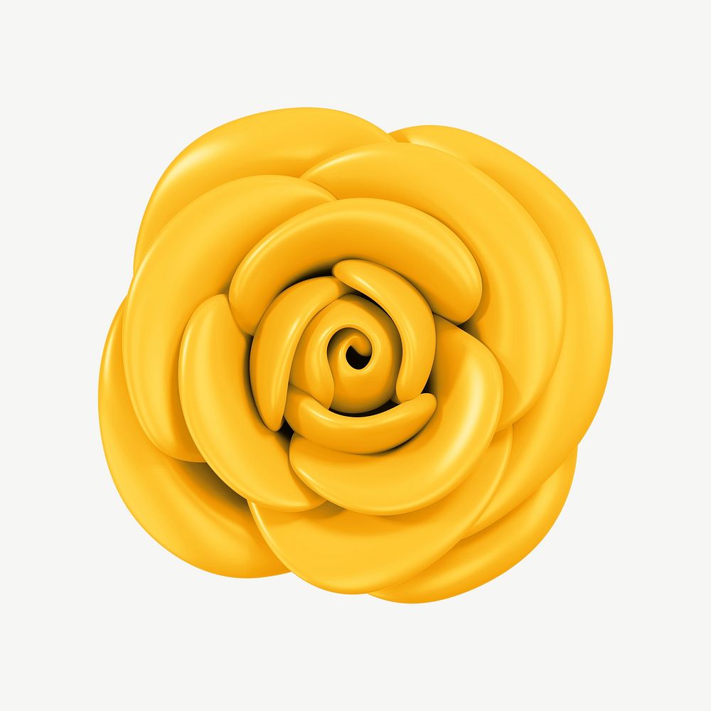 Yellow rose flower, 3D collage element psd