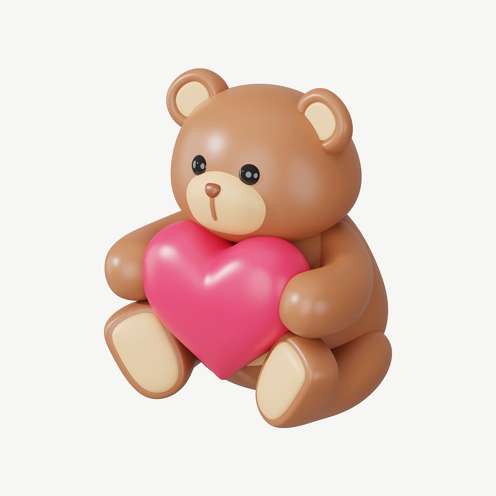 Teddy bear holding heart, 3D Valentine's  collage element psd