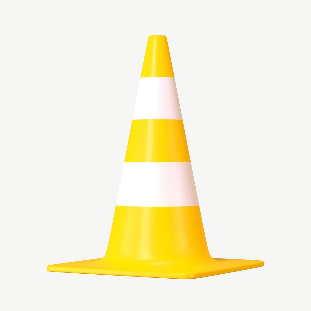 3D yellow traffic cone, collage element psd