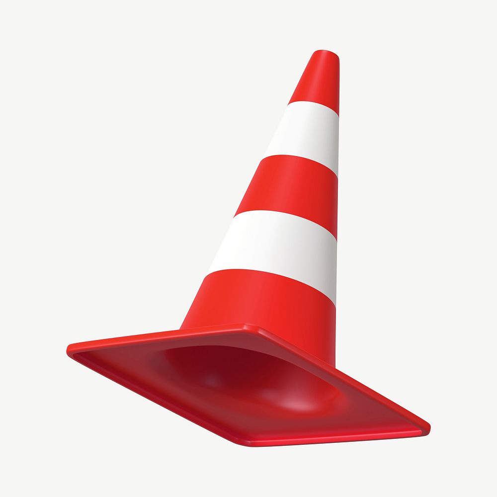 3D red traffic cone, collage element psd
