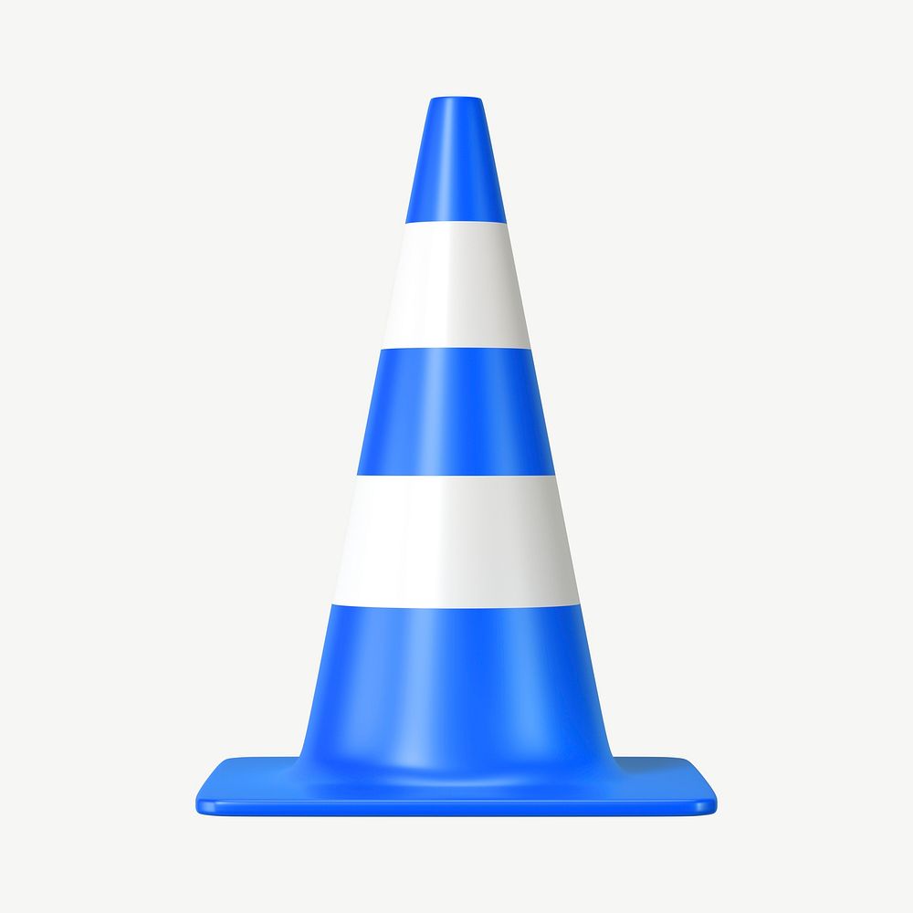 3D blue traffic cone, collage element psd