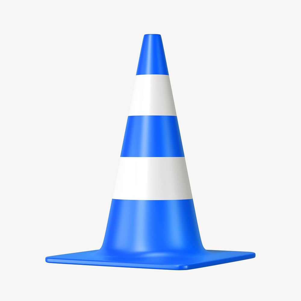 3D blue traffic cone, collage element psd