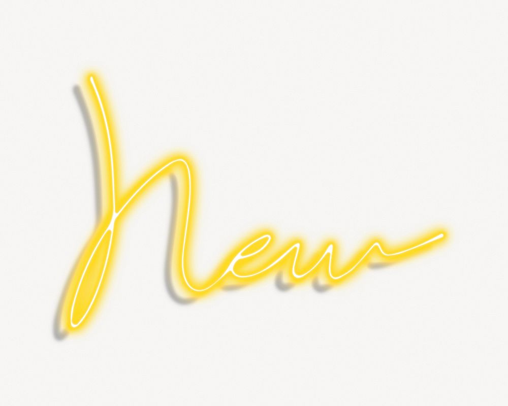 New word, yellow neon collage element