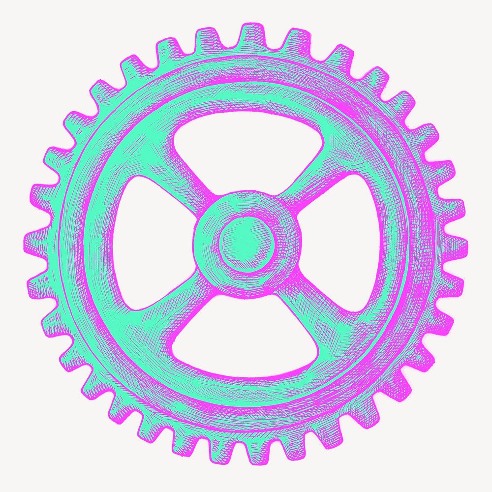 Cog wheel, green & pink collage element