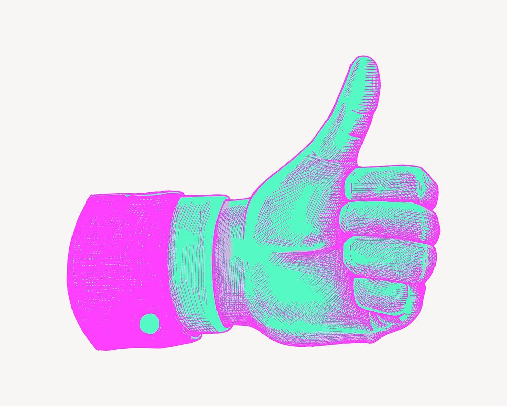 Thumbs up, green & pink collage element