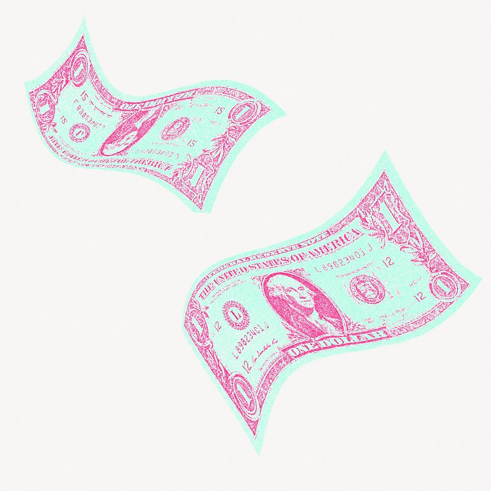 Dollar bills, green & pink collage element