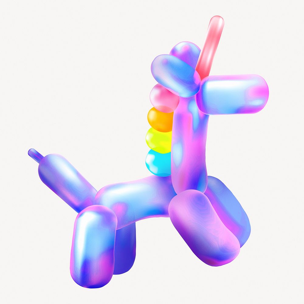 3D unicorn balloon collage element