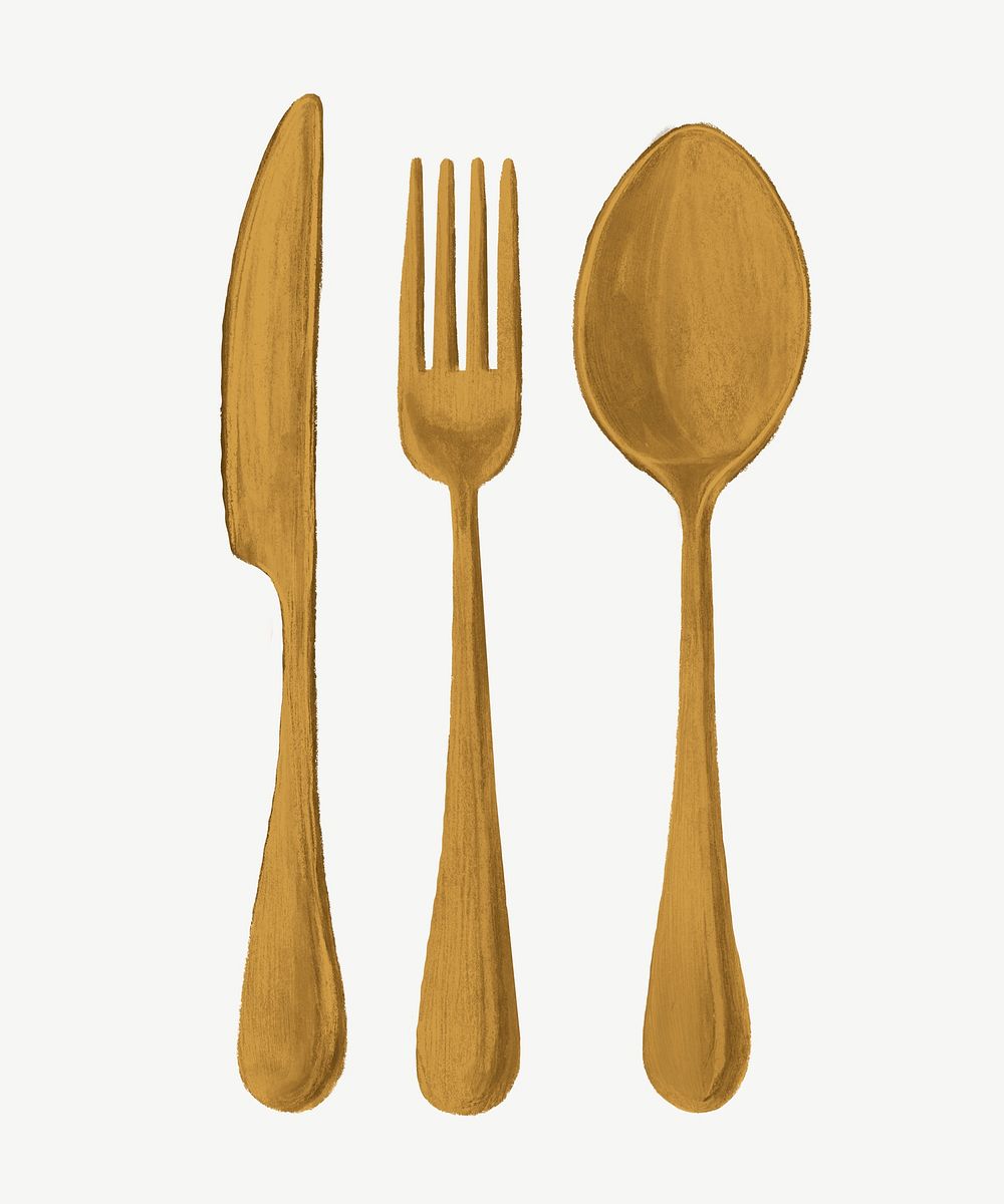Spoon fork & knife cutlery collage element psd
