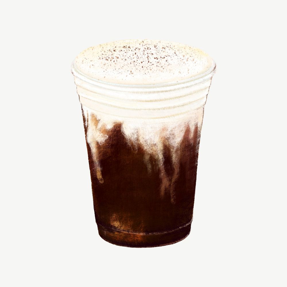 Iced cappuccino coffee, morning beverage collage element psd