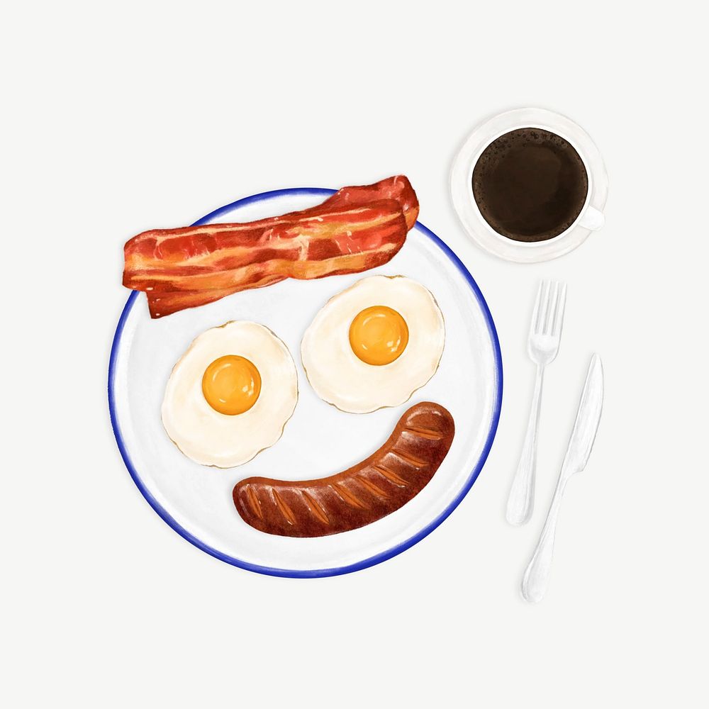 Smiling sunny side up, breakfast food collage element psd