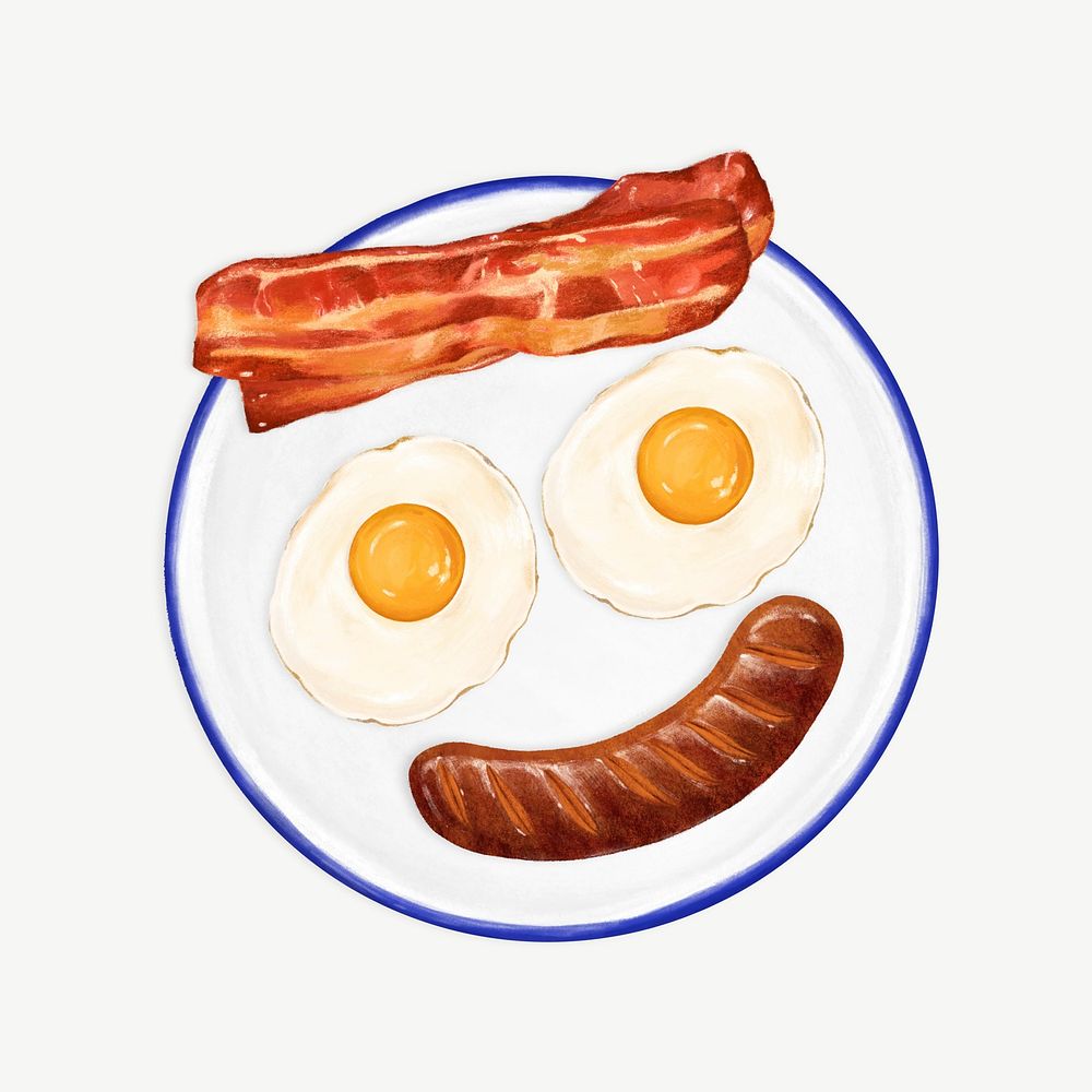 Smiling sunny side up, breakfast food collage element psd