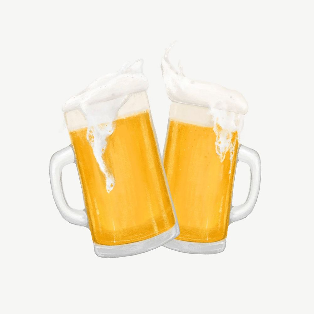 Cheering beer glasses, alcoholic drink collage element psd