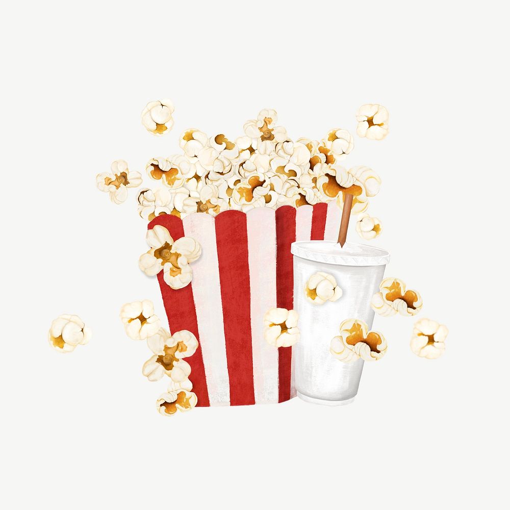 Popcorn movie snack collage element psd