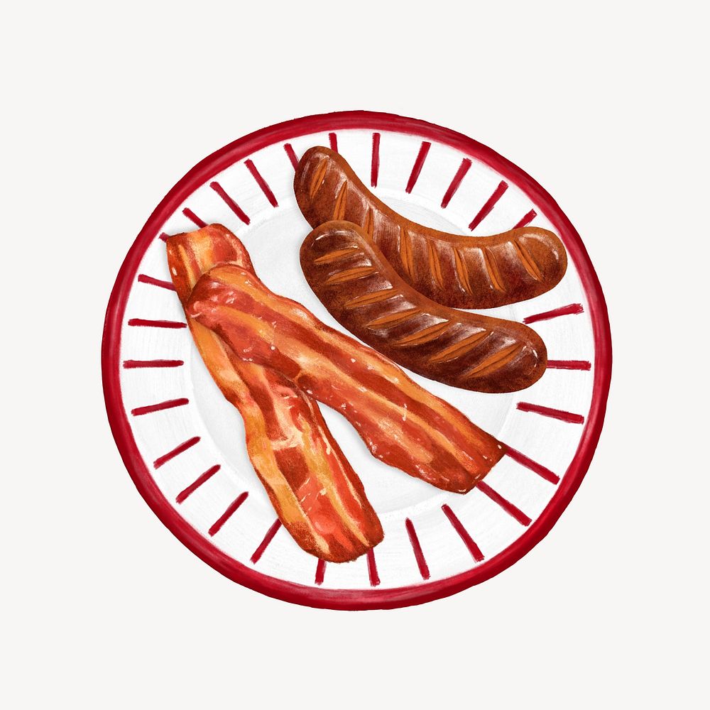 Bacon & sausages, breakfast food illustration