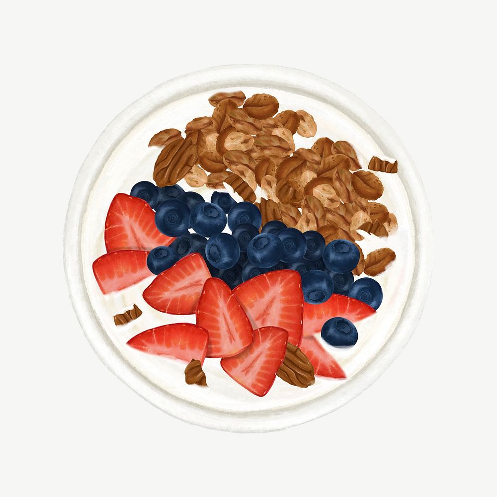 Strawberry smoothie bowl, breakfast food collage element psd