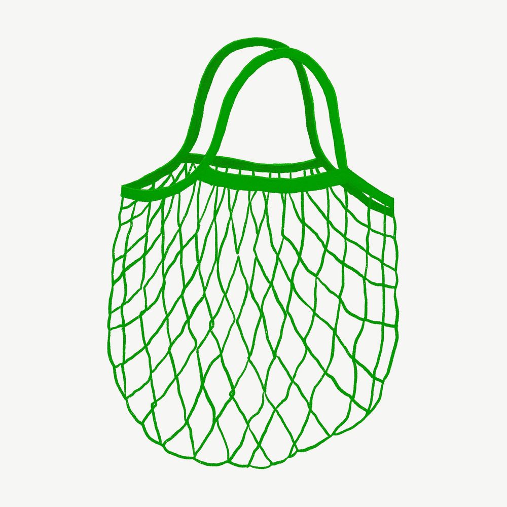 Green mesh grocery bag collage element psd