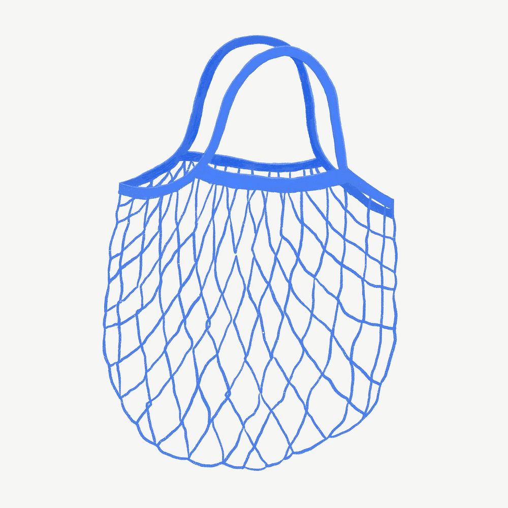 Blue mesh grocery bag collage element psd