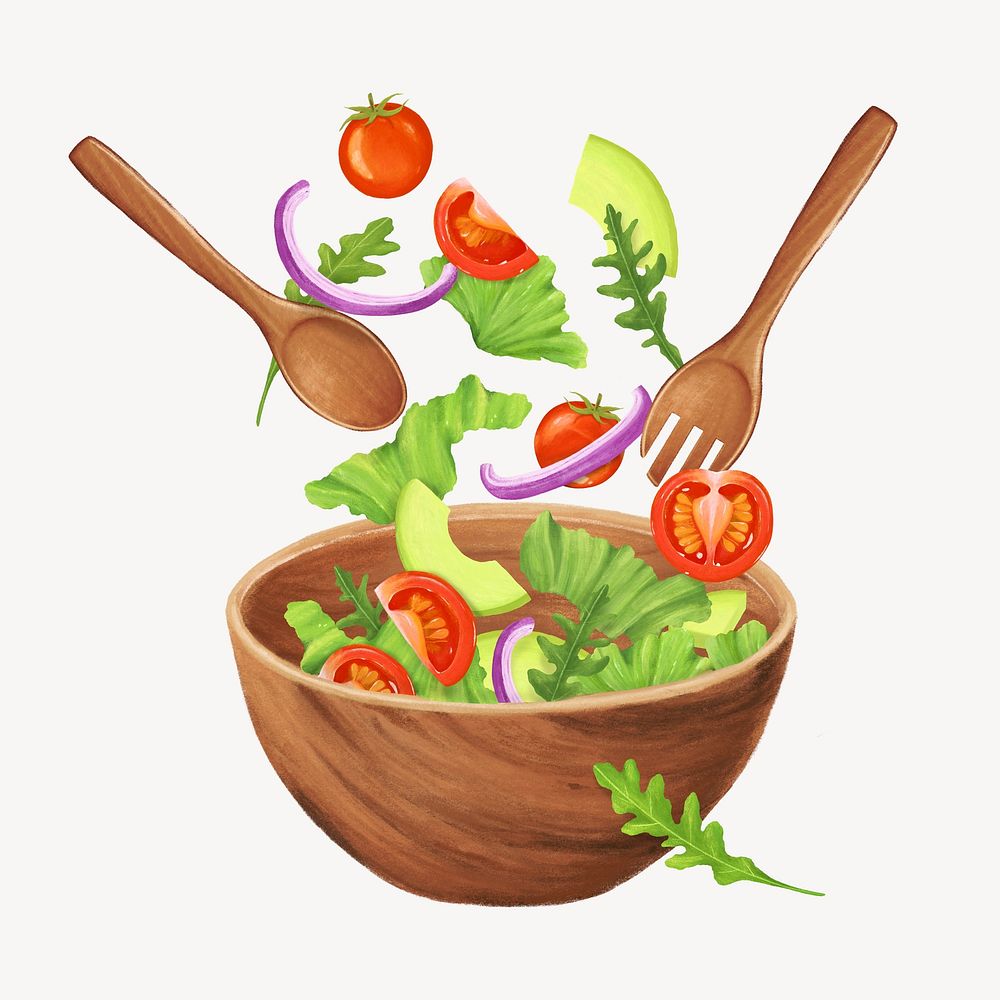 Salad bowl, healthy food illustration