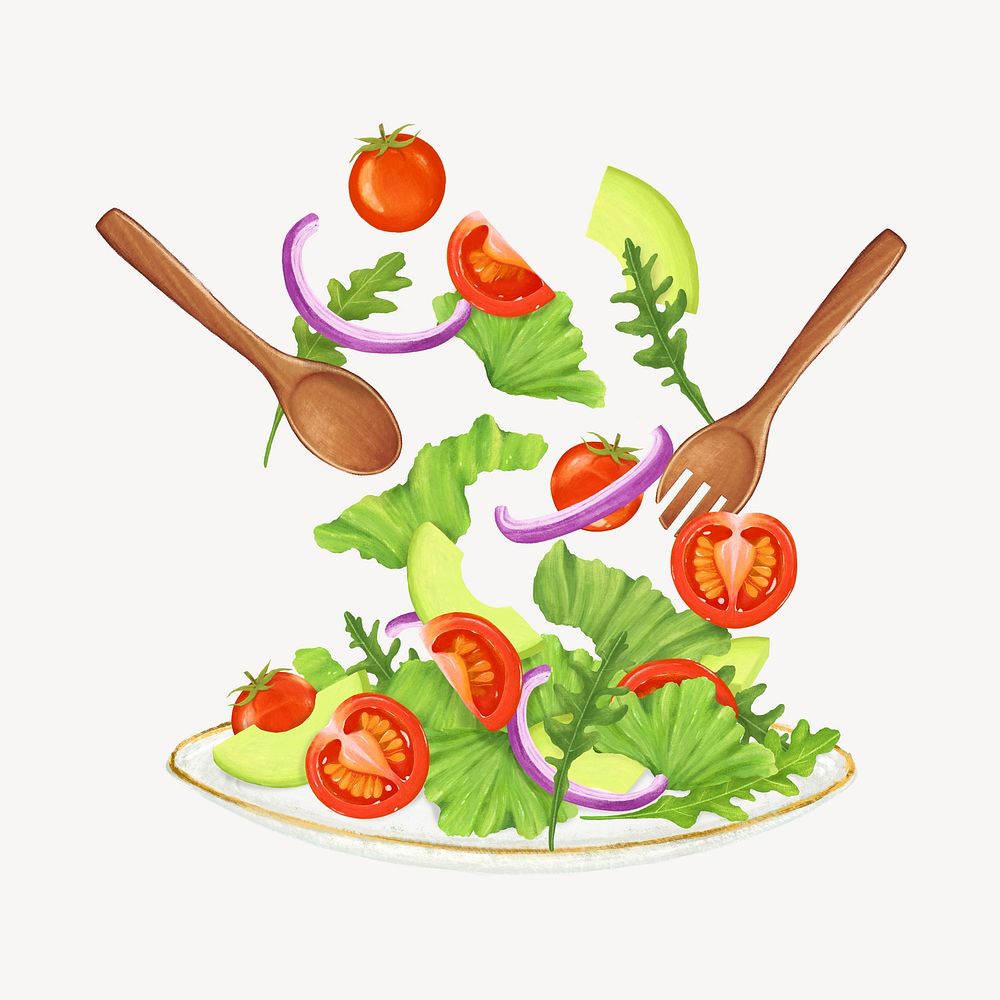 Healthy salad dish, diet food illustration