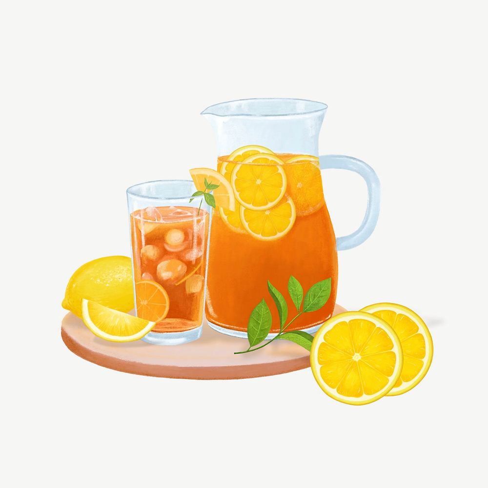 Iced lemon tea, drinks & refreshment collage element psd