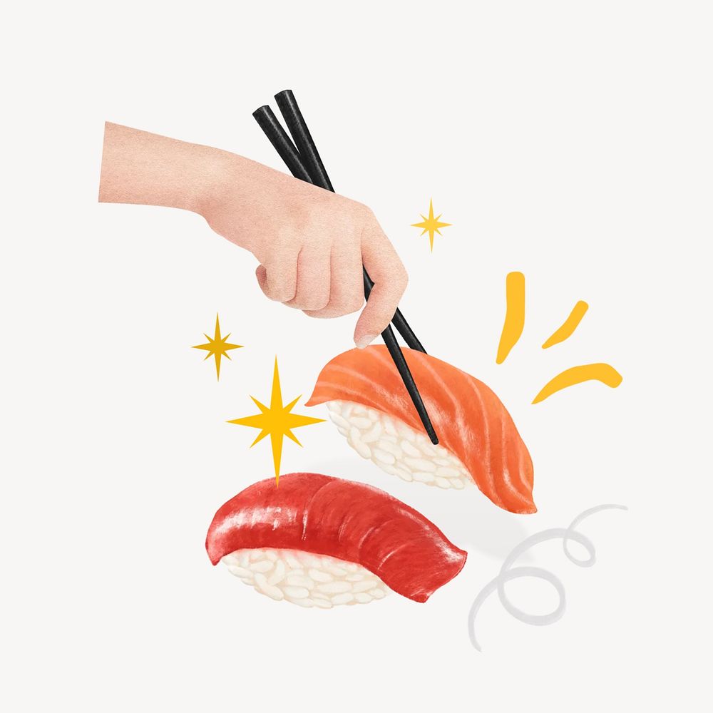 Japanese salmon sushi, Asian food illustration
