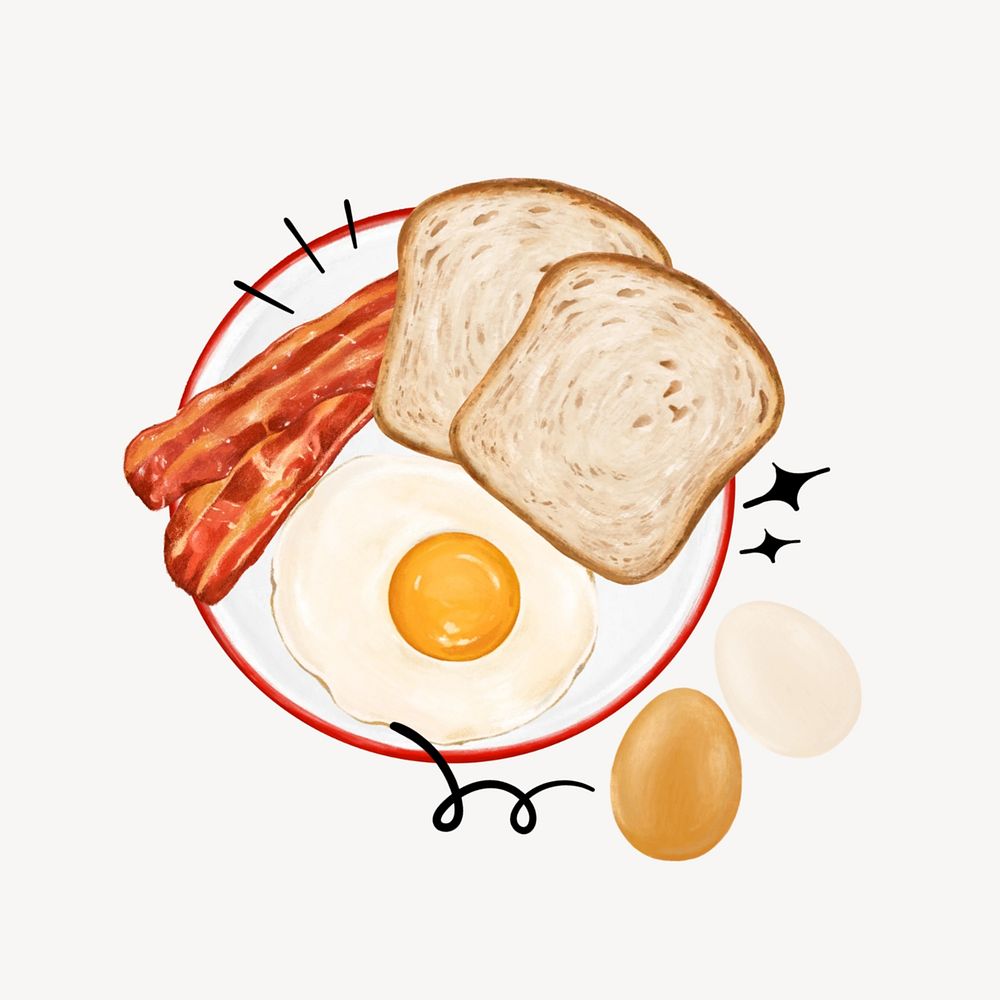 Breakfast dish, fried egg & bacon illustration