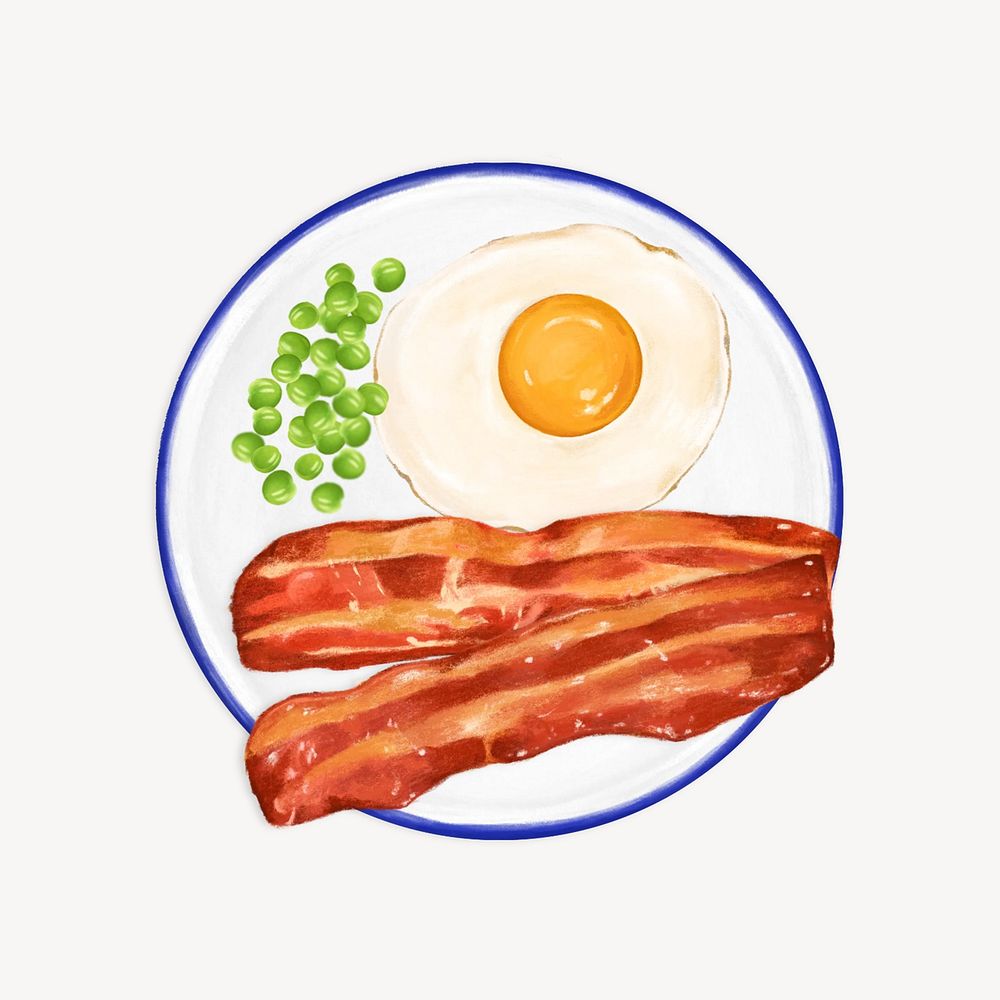 Breakfast dish, fried egg & bacon illustration