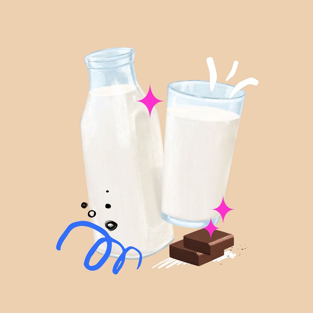 Milk and chocolate, dairy beverage illustration