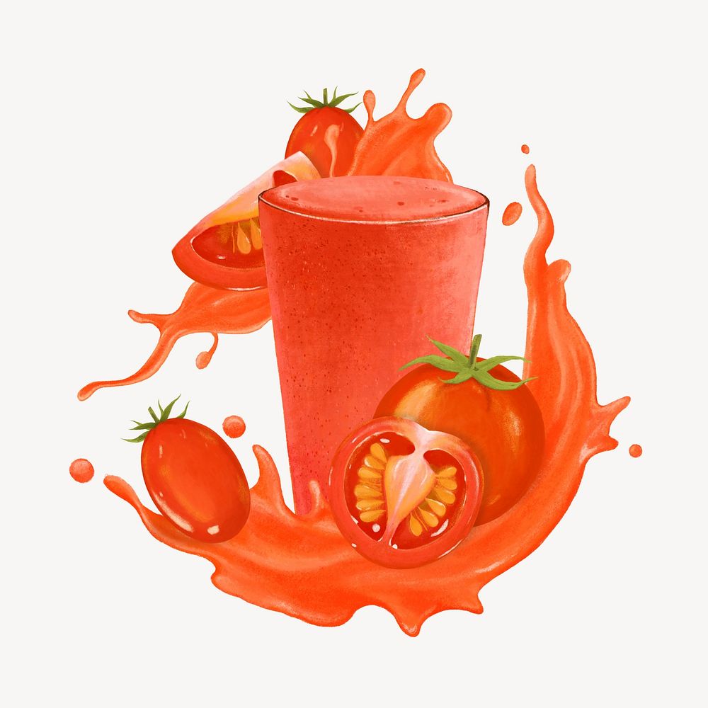 Tomato juice splash, healthy drink illustration